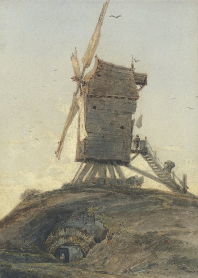 Windmühle auf einem Hügel in einer Landschaft von Francois Louis Thomas Francia